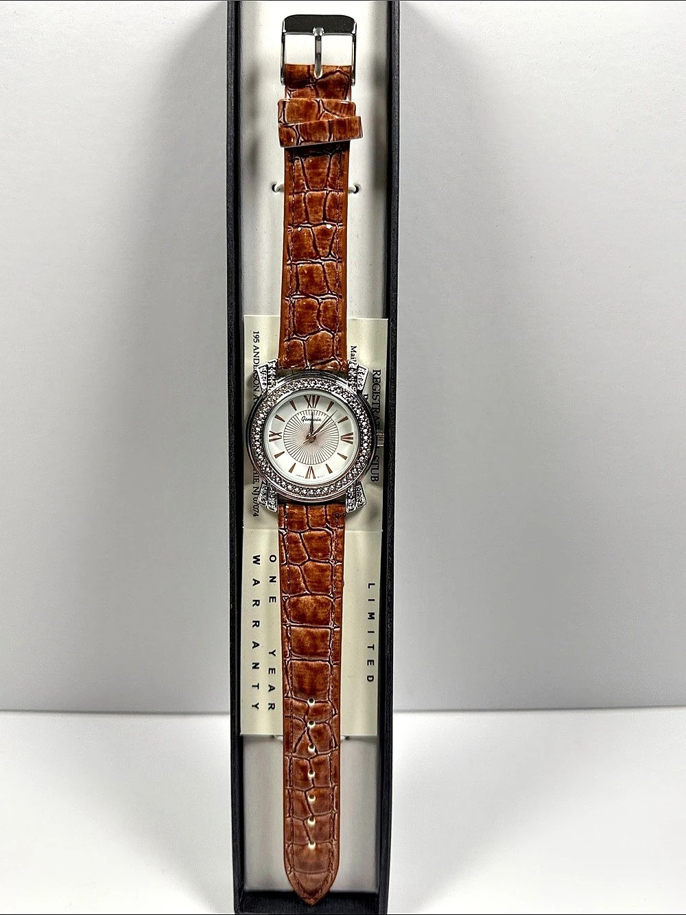 Geneva Brown & Silver Crocodile-Embossed Watch